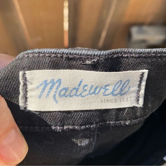 Madewell 10 inch high riser distressed raw hem ripped black skinny jeans size 26 - Picture 13 of 15